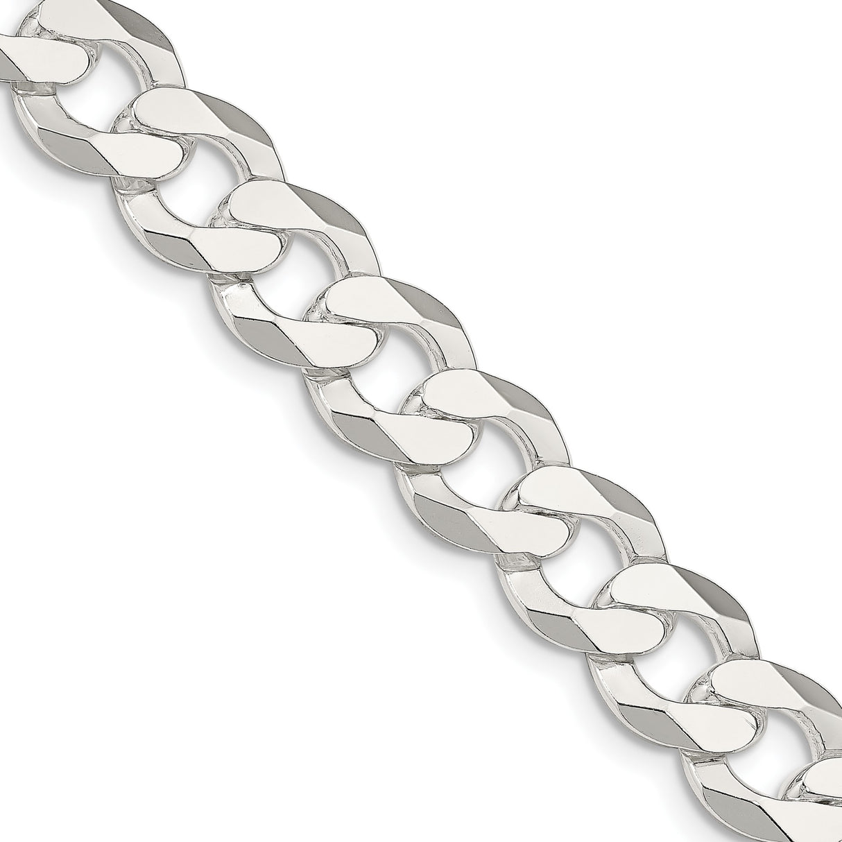 925 White Gold 14 mm Curb Chain Necklace, Polished detail view
