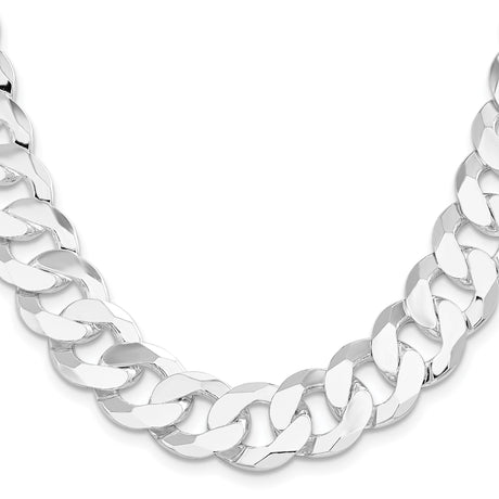 925 White Gold 16 mm Curb Chain Necklace, Polished