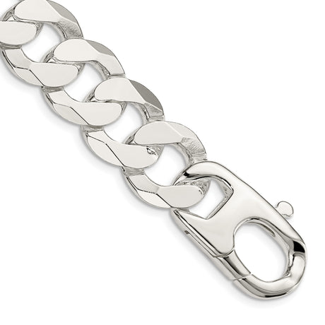 925 White Gold 16 mm Curb Chain Anklet, Polished shown for scale