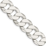 925 White Gold 16 mm Curb Chain Necklace, Polished detail view
