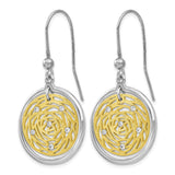 Sterling Silver and 14K Yellow Gold Dangle Earrings with Cubic Zirconia, Swirl Floral Design