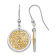 Sterling Silver and 14K Yellow Gold Dangle Earrings with Cubic Zirconia, Swirl Floral Design