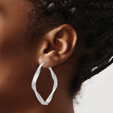 Sterling Silver Twisted Square Hoop Earrings with Satin Polished Finish, Modern Geometric Design