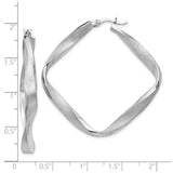 Sterling Silver Twisted Square Hoop Earrings with Satin Polished Finish, Modern Geometric Design