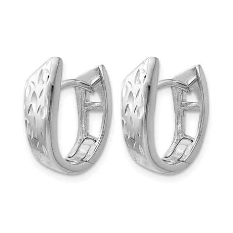 Sterling Silver Huggie Hoop Earrings with Geometric Textured Design and Polished Finish