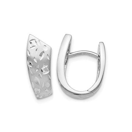 Sterling Silver Huggie Hoop Earrings with Geometric Textured Design and Polished Finish