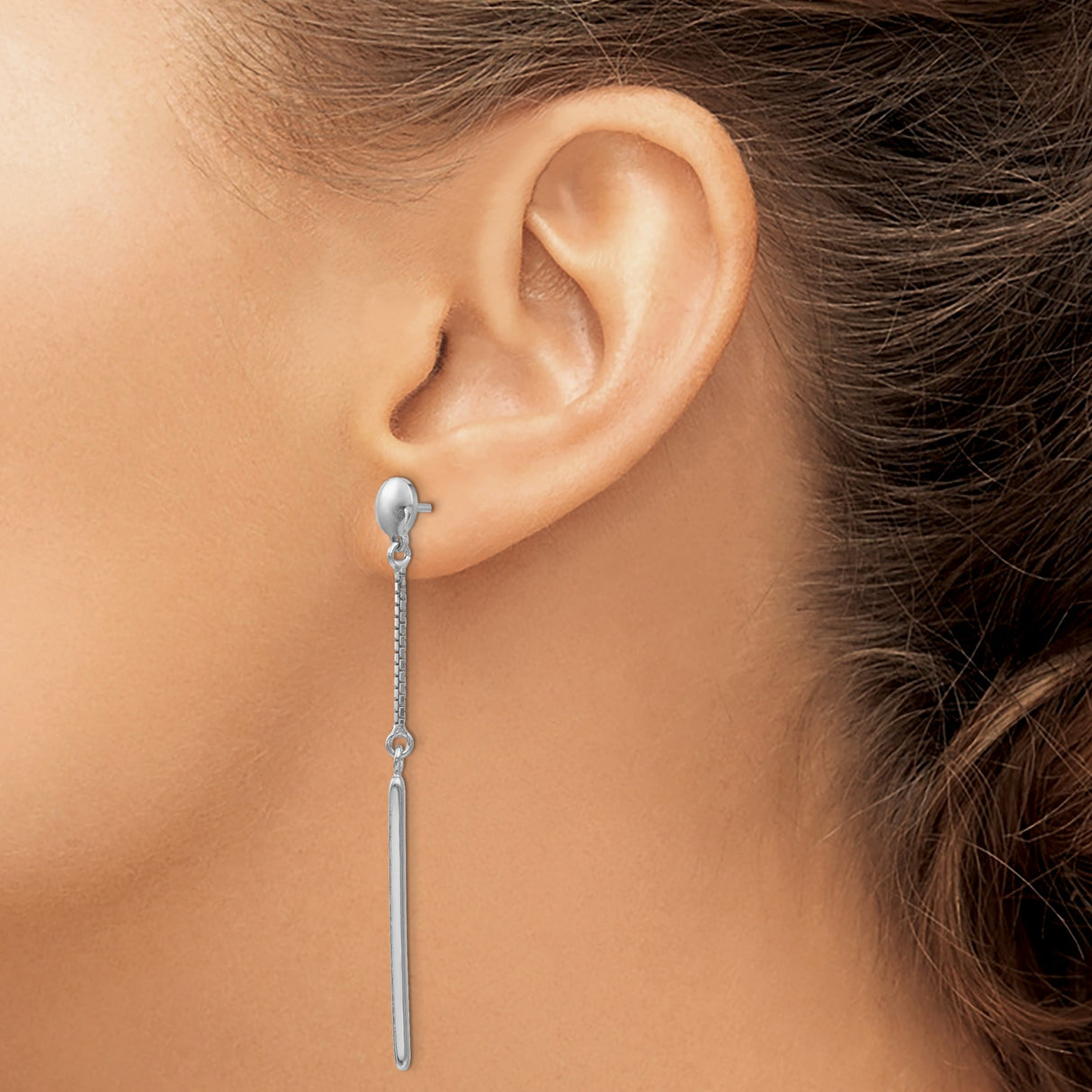 Sterling Silver Long Bar Drop Earrings with Delicate Chain Links and Polished Finish