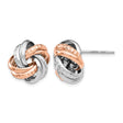 Sterling Silver Love Knot Stud Earrings with Rose Gold and Silver Interwoven Bands, Textured Design