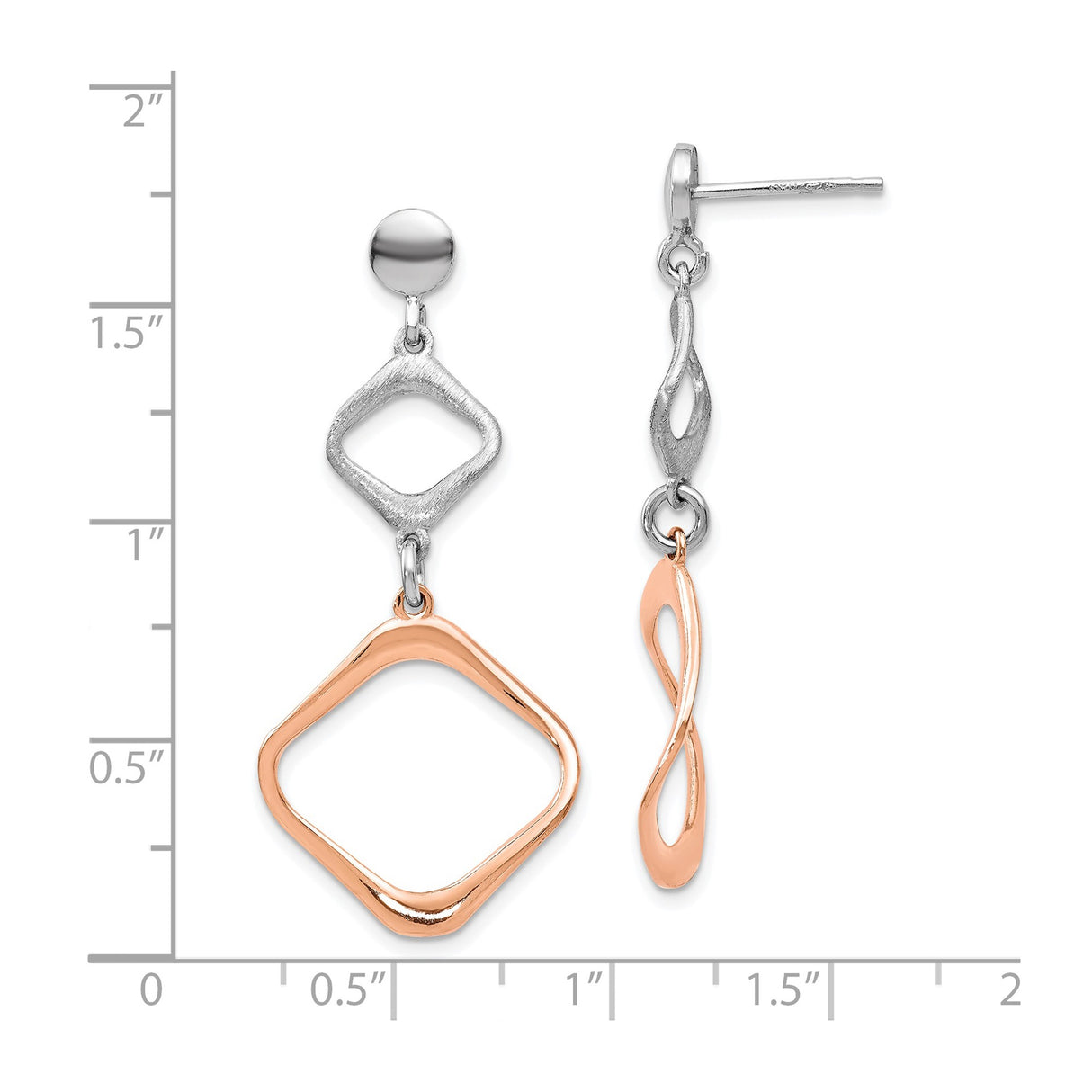 Sterling Silver Drop Earrings, Mixed Metal Asymmetrical Twisted Square and Infinity Design
