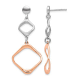 Sterling Silver Drop Earrings, Mixed Metal Asymmetrical Twisted Square and Infinity Design