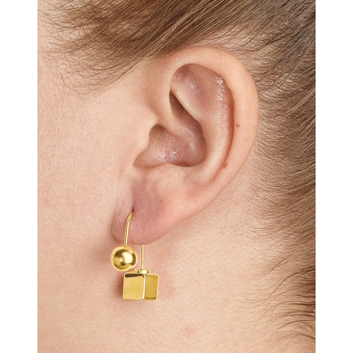 Sterling Silver Drop Earrings with Polished Sphere and Cube, Modern Minimalist Design for Women