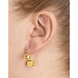Sterling Silver Drop Earrings with Polished Sphere and Cube, Modern Minimalist Design for Women