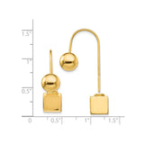 Sterling Silver Drop Earrings with Polished Sphere and Cube, Modern Minimalist Design for Women