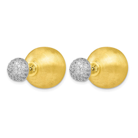 Sterling Silver and 14k Yellow Gold Convertible Stud Earrings with Cubic Zirconia and Satin Dome Jackets