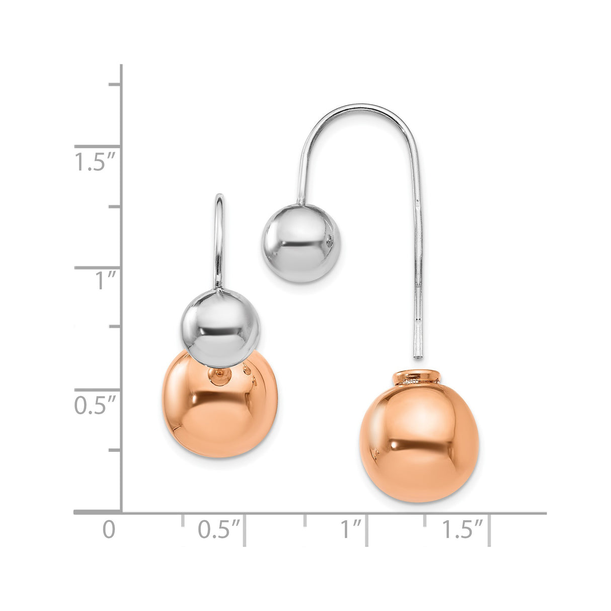 Sterling Silver Drop Earrings with Asymmetrical Double Ball Design, Two-Tone Modern Dangle Style