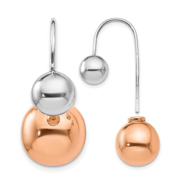 Sterling Silver Drop Earrings with Asymmetrical Double Ball Design, Two-Tone Modern Dangle Style