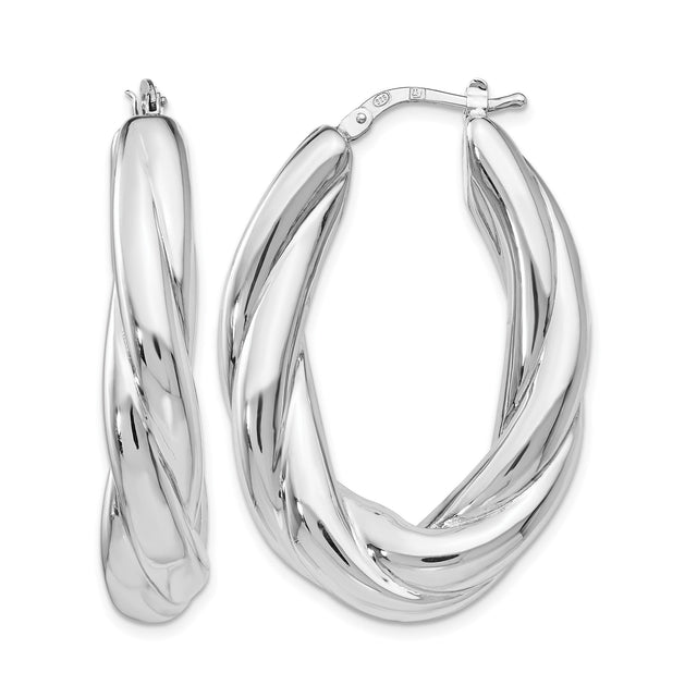 Sterling Silver Twisted Hoop Earrings with Braided Bold Design, Polished Medium-Large Hoops