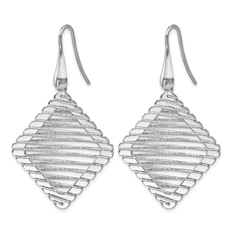 Sterling Silver Asymmetrical Dangle Earrings with Geometric Drop and Fern Motif