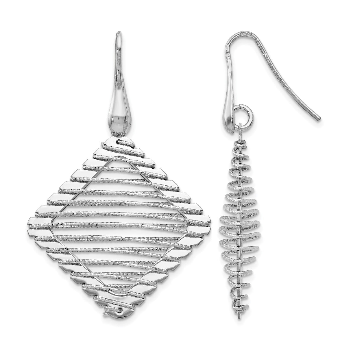 Sterling Silver Asymmetrical Dangle Earrings with Geometric Drop and Fern Motif