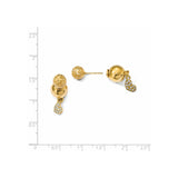Sterling Silver Drop Earrings with Textured Stud, Polished Bead, and Pavé Heart Charm