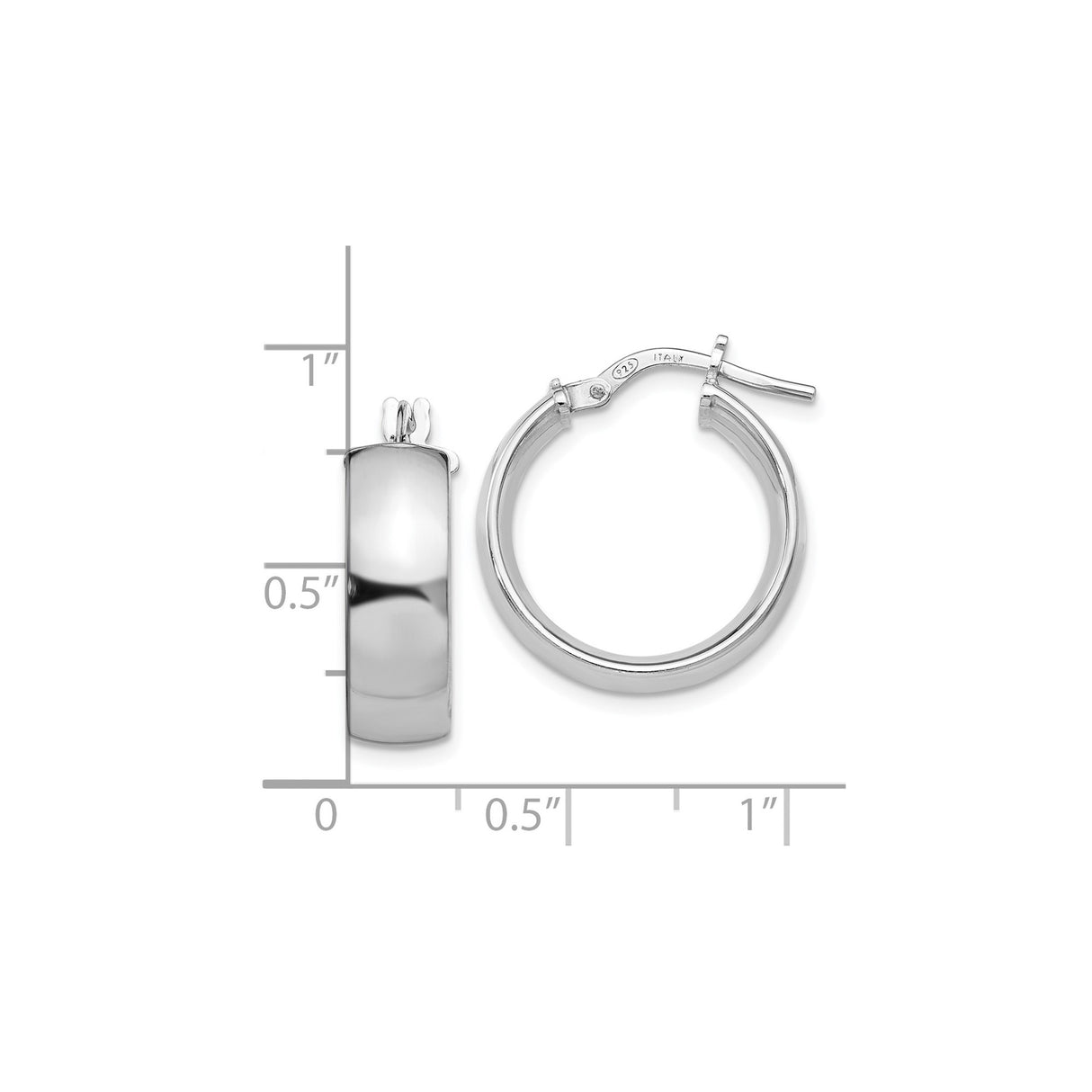 Sterling Silver Hoop Earrings, Smooth Polished Finish, Medium Round Lightweight Style for Women