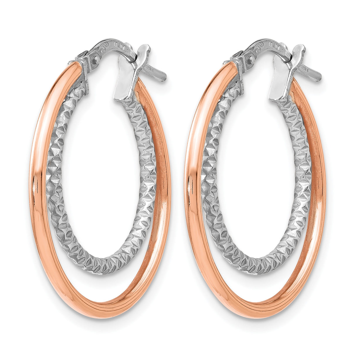 Sterling Silver Double Hoop Earrings with Textured Inner and Polished Outer Hoops, Two Tone Design