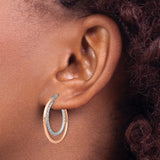 Sterling Silver Double Hoop Earrings with Textured Inner and Polished Outer Hoops, Two Tone Design