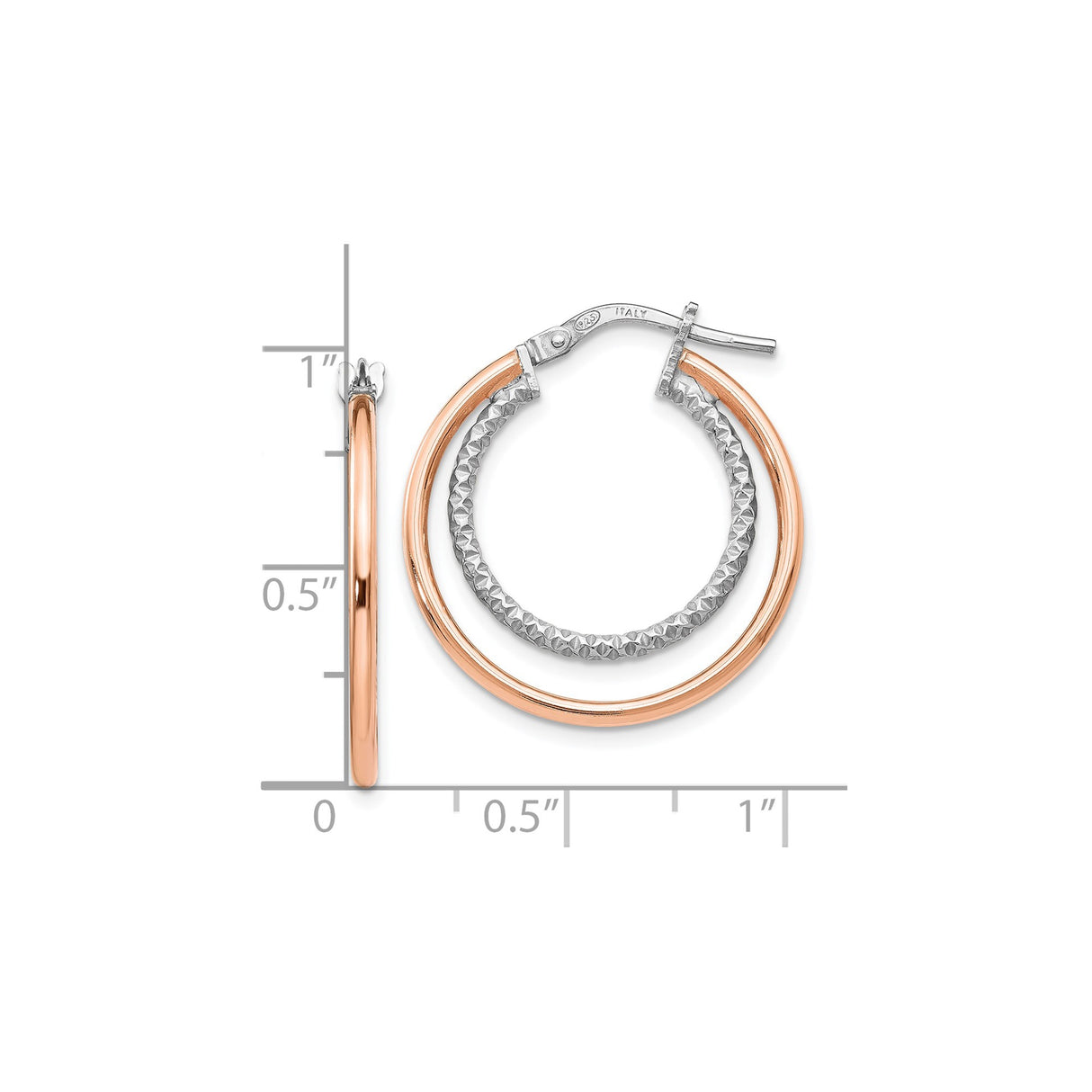 Sterling Silver Double Hoop Earrings with Textured Inner and Polished Outer Hoops, Two Tone Design