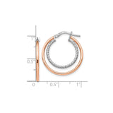 Sterling Silver Double Hoop Earrings with Textured Inner and Polished Outer Hoops, Two Tone Design