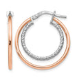 Sterling Silver Double Hoop Earrings with Textured Inner and Polished Outer Hoops, Two Tone Design