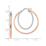 Sterling Silver Double Hoop Earrings with Rose Gold Plating and Textured Diamond Cut Finish