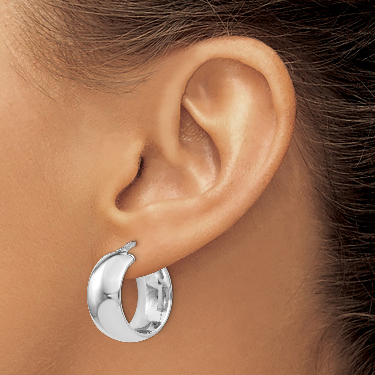 Sterling Silver Hoop Earrings, Classic Wide Band, High Polish Minimalist Style