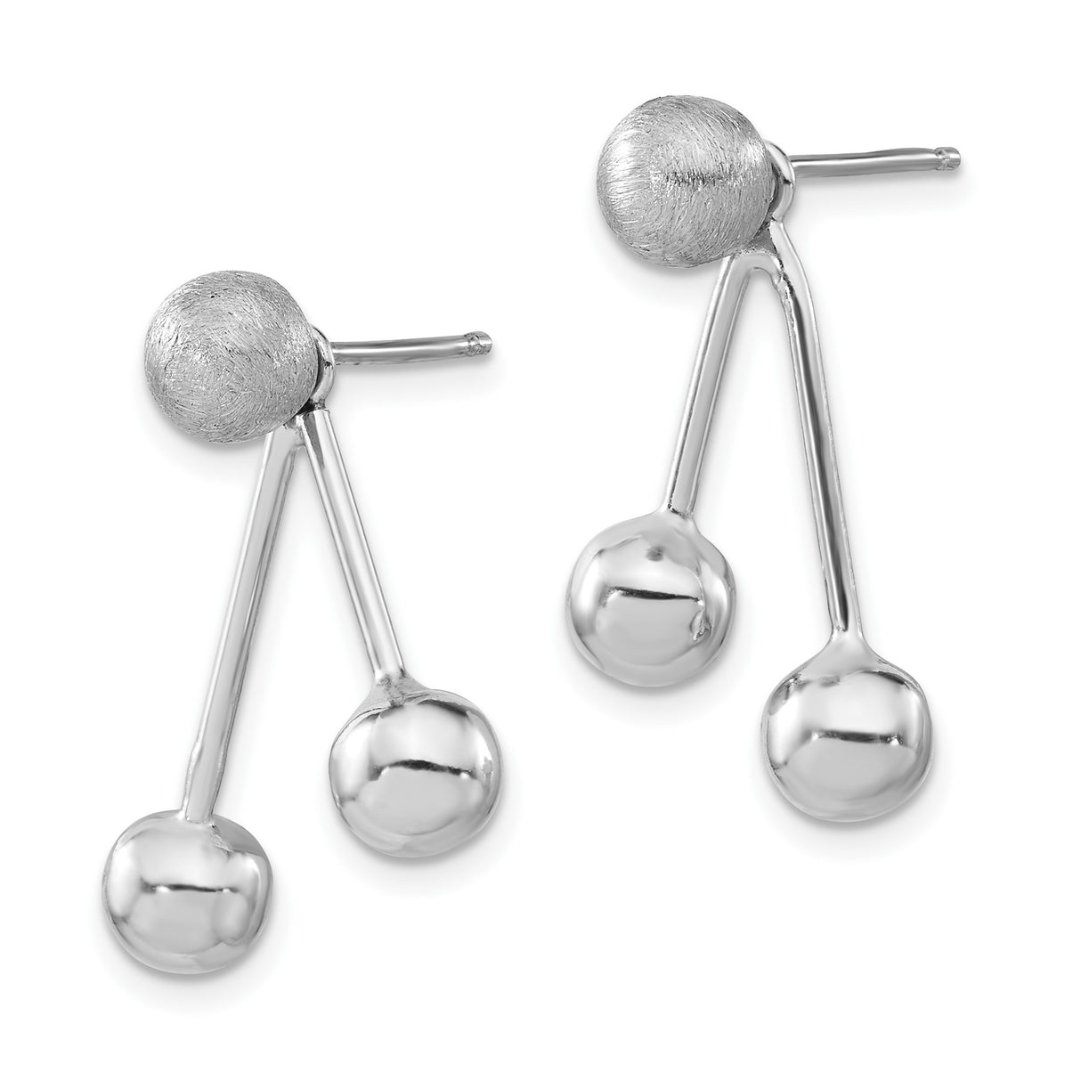 Sterling Silver Geometric Drop Earrings with Brushed and Polished Ball Ends, Modern Minimalist Design