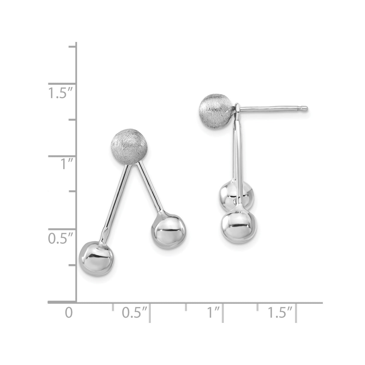 Sterling Silver Geometric Drop Earrings with Brushed and Polished Ball Ends, Modern Minimalist Design