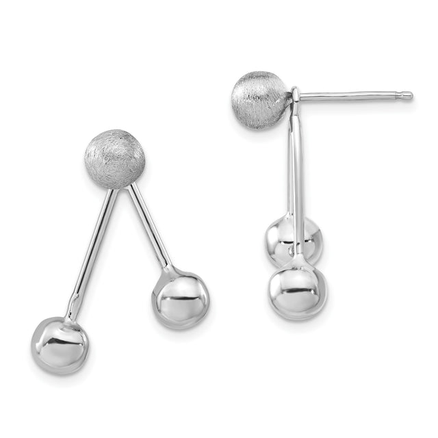 Sterling Silver Geometric Drop Earrings with Brushed and Polished Ball Ends, Modern Minimalist Design