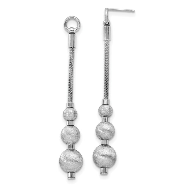 Sterling Silver Dangle Earrings with Graduated Brushed Beads and Mesh Chain