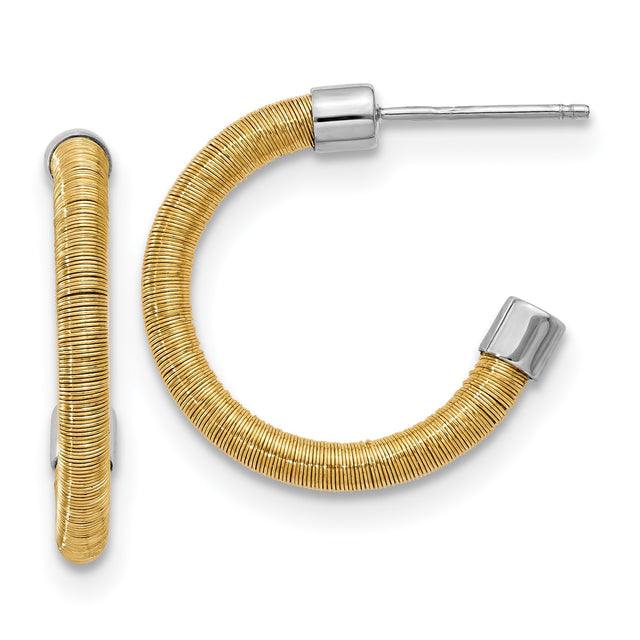 Sterling Silver Hoop Earrings with Gold Tone Coiled Wrap, Two-Tone Modern Studs for Women