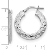 Sterling Silver Hoop Earrings with Diamond-Cut Floral Pattern and Textured Finish