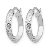 Sterling Silver Hoop Earrings, Diamond Cut Textured with Polished Faceted Finish, Italian Made
