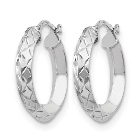 Sterling Silver Hoop Earrings, Diamond Cut Textured with Polished Faceted Finish, Italian Made