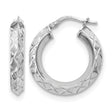 Sterling Silver Hoop Earrings, Diamond Cut Textured with Polished Faceted Finish, Italian Made