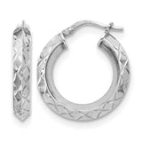 Sterling Silver Hoop Earrings, Diamond Cut Textured with Polished Faceted Finish, Italian Made