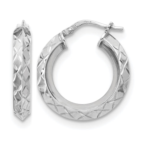 Sterling Silver Hoop Earrings, Diamond Cut Textured with Polished Faceted Finish, Italian Made