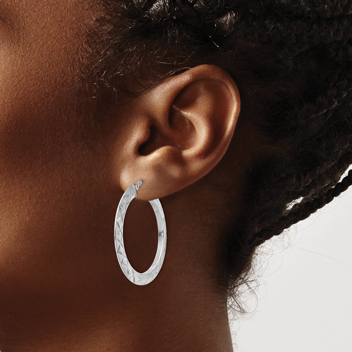 Sterling Silver Hoop Earrings, Diamond-Cut Polished Finish with Geometric Design