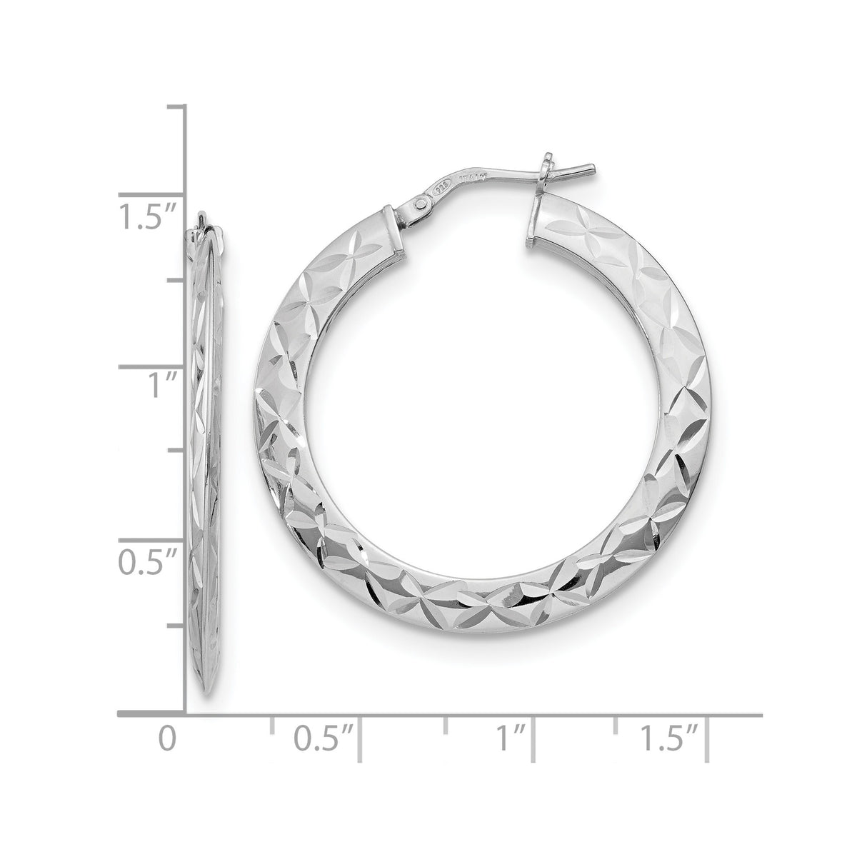 Sterling Silver Hoop Earrings, Diamond-Cut Polished Finish with Geometric Design