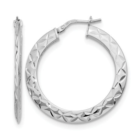 Sterling Silver Hoop Earrings, Diamond-Cut Polished Finish with Geometric Design