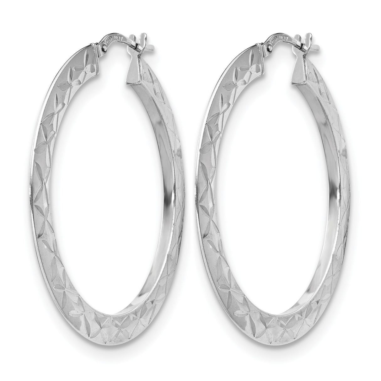 Sterling Silver Hoop Earrings, Diamond Cut Floral and Geometric Pattern, Lightweight Round Design