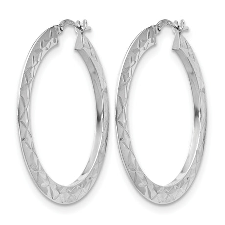 Sterling Silver Hoop Earrings, Diamond Cut Floral and Geometric Pattern, Lightweight Round Design