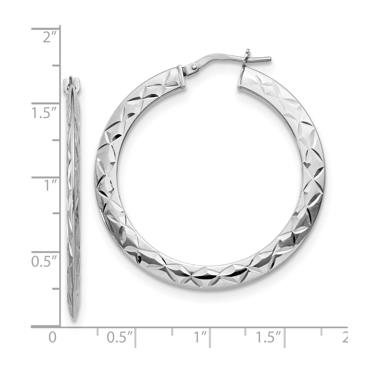 Sterling Silver Hoop Earrings, Diamond Cut Floral and Geometric Pattern, Lightweight Round Design