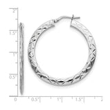 Sterling Silver Hoop Earrings, Diamond Cut Floral and Geometric Pattern, Lightweight Round Design